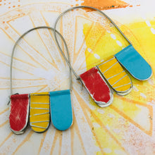 Load image into Gallery viewer, Scarlet, Butter &amp; Aqua Arched Upcycled Tin Dangle Earrings