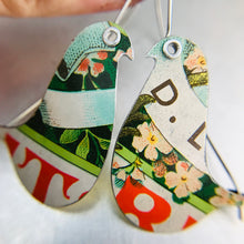 Load image into Gallery viewer, Green Biscotti Birds on a Wire Upcycled Tin Earrings