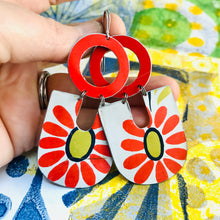 Load image into Gallery viewer, Big Red Daisies Chunky Horseshoes Zero Waste Tin Earrings