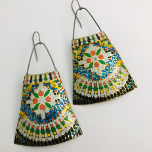 Vintage Mosaic Upcycled Vintage Tin Long Fans Earrings