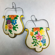 Load image into Gallery viewer, Vintage Flowers on White Rounded Shape Recycled Tin Earrings