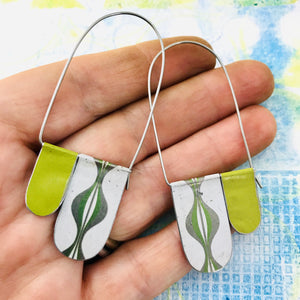 White and Green Ogee Arch Dangle Tin Earrings