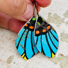 Load image into Gallery viewer, Big Blue Petals Upcycled Pod Tin Earrings