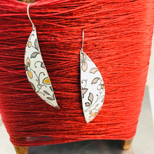 Load image into Gallery viewer, Gunmetal Gray Leaves on White Upcycled Tin Earrings