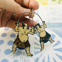 Load image into Gallery viewer, Sumo Wrestlers Big Small Upcycled Tin Earrings