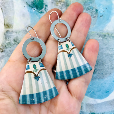Slate Blues Stripes Small Fan Tin Earrings