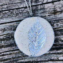 Load image into Gallery viewer, Reversible Sunray and Silver Leaf Leaf Concrete &amp; Tin Necklace