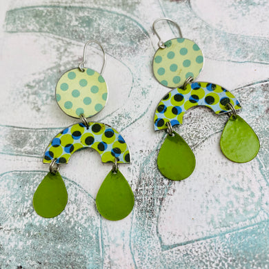 Mixed Green Polka Dots Rainbow Charm Tin Earrings