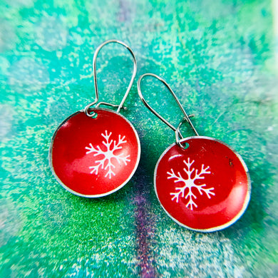Tiny Snowflakes on Red Tiny Dot Tin Earrings