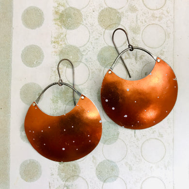Snowy Dots on Copper Circles Recycled Tin Earrings
