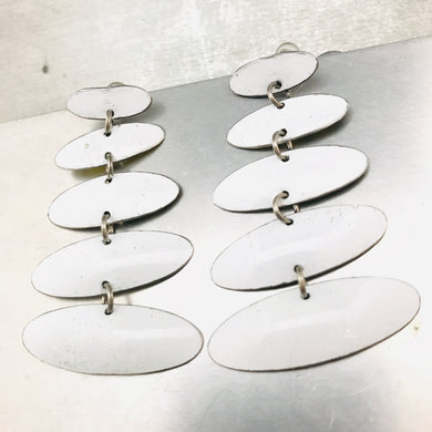 Bright White Oval Cairns Upcycled Tin Post Earrings