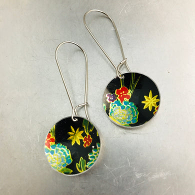Aqua Flowers on Midnight Medium Basin Earrings