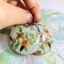 Load image into Gallery viewer, Vintage Orange Flowers Upcycled Circle Earrings
