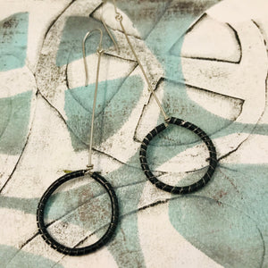 Black Spiraled Circle Upcycled Earrings