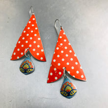 Load image into Gallery viewer, Polka Dotted Arrows &amp; Aqua Drops Vintage Tin Arrowhead Earrings