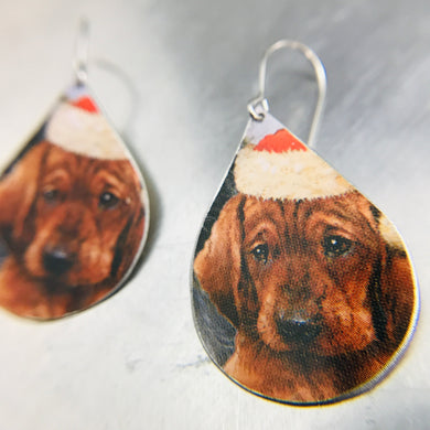 Xmas Puppies Upcycled Teardrop Tin Earrings