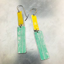 Load image into Gallery viewer, Rustic Matte Bright Yellow &amp; Sea Foam Zero Waste Tin Earrings