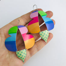 Load image into Gallery viewer, Bright Striped Abstract Butterflies Upcycled Tin Earrings
