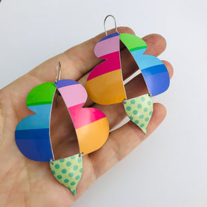 Bright Striped Abstract Butterflies Upcycled Tin Earrings