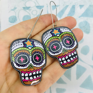 Square Jawed Sugar Skulls Upcycled Tin Earrings