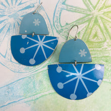 Load image into Gallery viewer, Mod Asterisks on Blue Boats Upcycled Tin Earrings