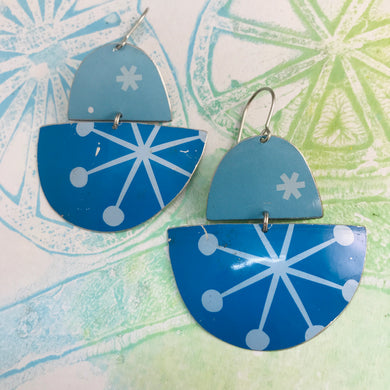 Mod Asterisks on Blue Boats Upcycled Tin Earrings