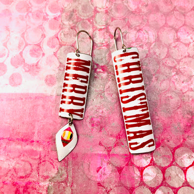 Merry Christmas Long Narrow Tin Earrings