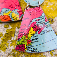 Load image into Gallery viewer, Vintage Tin Globe: New England &amp; Canada Small Fans Tin Earrings