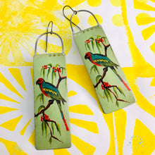 Load image into Gallery viewer, Vintage Parrot Long Narrow Tin Earrings