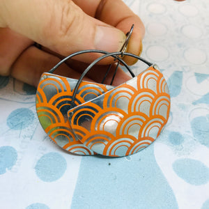 Orange Rainbow Pattern Circles Recycled Tin Earrings