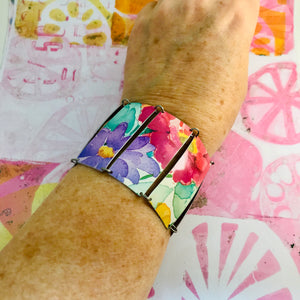 Watercolor Flowers Upcycled Tin Bracelet