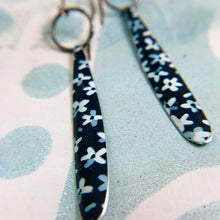 Load image into Gallery viewer, Bedstraw on Blue Long Teardrop Upcycled Tin Earrings