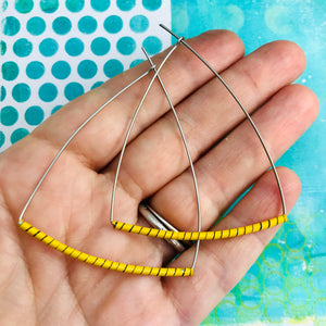 Yellow Spiraled Tin Triangle Hoop Earrings