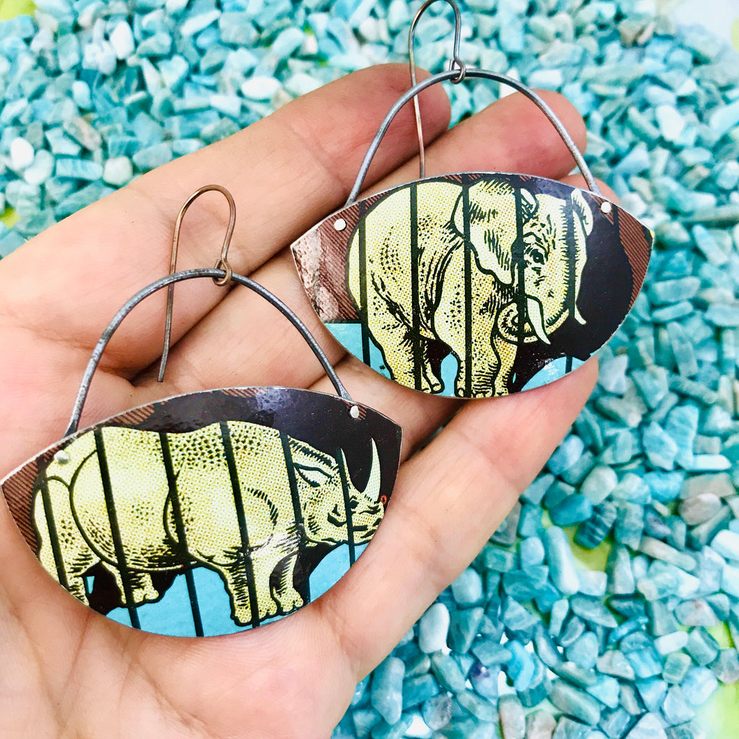 Elephant & Rhino Upcycled Tin Earrings
