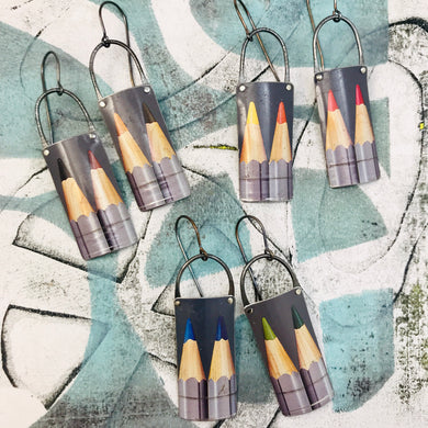 Colored Pencils on Gray Upcycled Tin Earrings