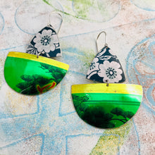 Load image into Gallery viewer, Shimmery Green Sailboats Upcycled Tin Earrings