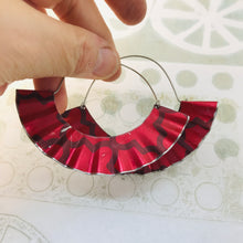 Load image into Gallery viewer, Wavy Red &amp; Silver Upcycled Tin Loop Earrings