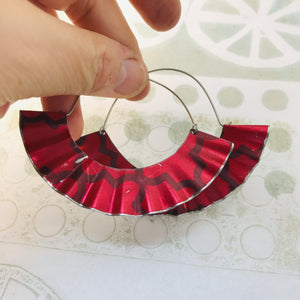 Wavy Red & Silver Upcycled Tin Loop Earrings
