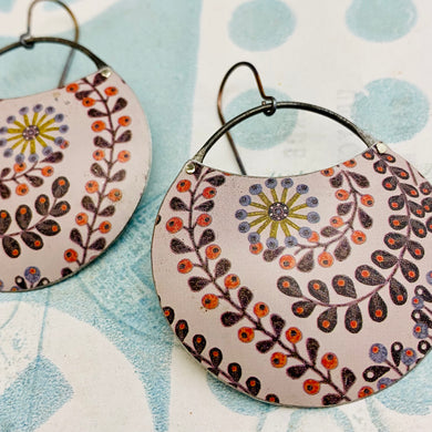 Dusty Lilac Pattern Circles Upcycled Tin Earrings