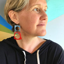 Load image into Gallery viewer, Rustic Scarlet and Sky Upcycled Tin Earrings