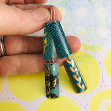 Load image into Gallery viewer, Mixed Aqua &amp; Gold Patterns Rectangles Tin Earrings