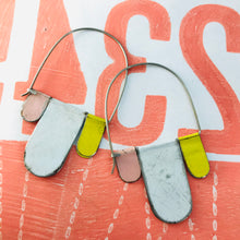 Load image into Gallery viewer, White, Butter, Primrose Arched Upcycled Tin Dangle Earrings