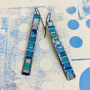 Fenced & Folded Blues Rectangle Tin Earrings