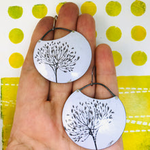 Load image into Gallery viewer, Charcoal Allium Blossoms Circles Upcycled Tin Earrings