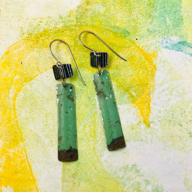 Midnight & Rustic Jade Tin Long Rectangle Earrings