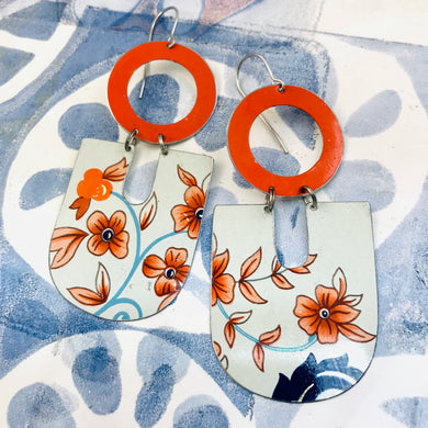 Pink-y Orange Flowers Horseshoes Zero Waste Tin Earrings