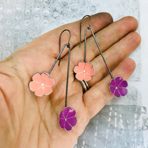 Pink & Winecup Flowers Upcycled Tin Earrings