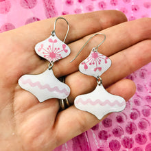 Load image into Gallery viewer, Pink and White Rex Ray Zero Waste Tin Earrings