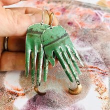 Load image into Gallery viewer, Patina Hand &amp; Bronze Moons Zero Waste Tin Earrings