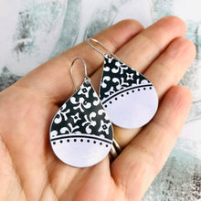 Load image into Gallery viewer, Black &amp; White Pattern Upcycled Teardrop Tin Earrings